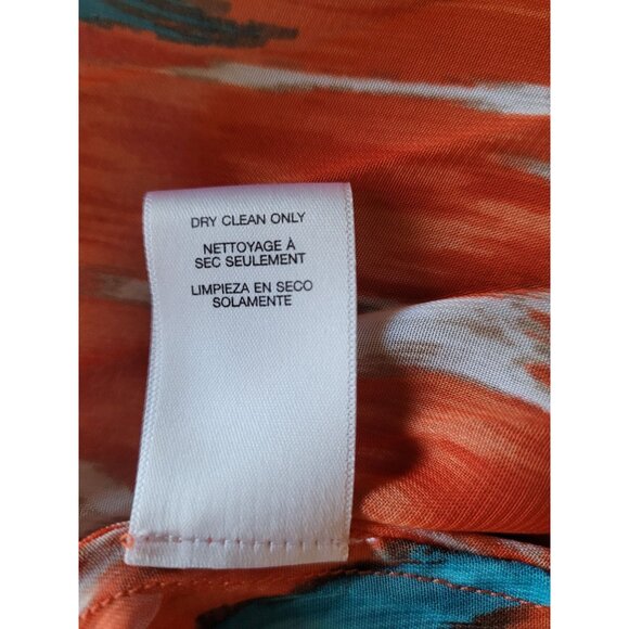 Michael Kors Womens Pleated Crinkle Chiffon Caftan Blouse L Orange & Blue Abstra - Picture 6 of 9